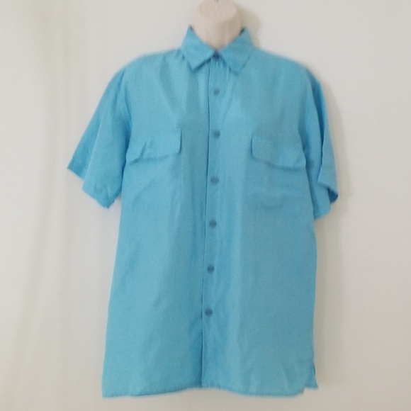 Cedars Sport Silk Light Blue Short Sleeve Blouse - Picture 1 of 8
